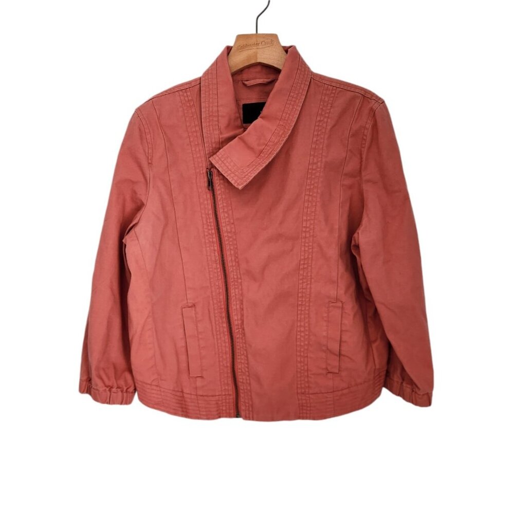 Hurley Avery Moto Zip Jacket Coral Orange Cotton Riding Womens Medium EUC